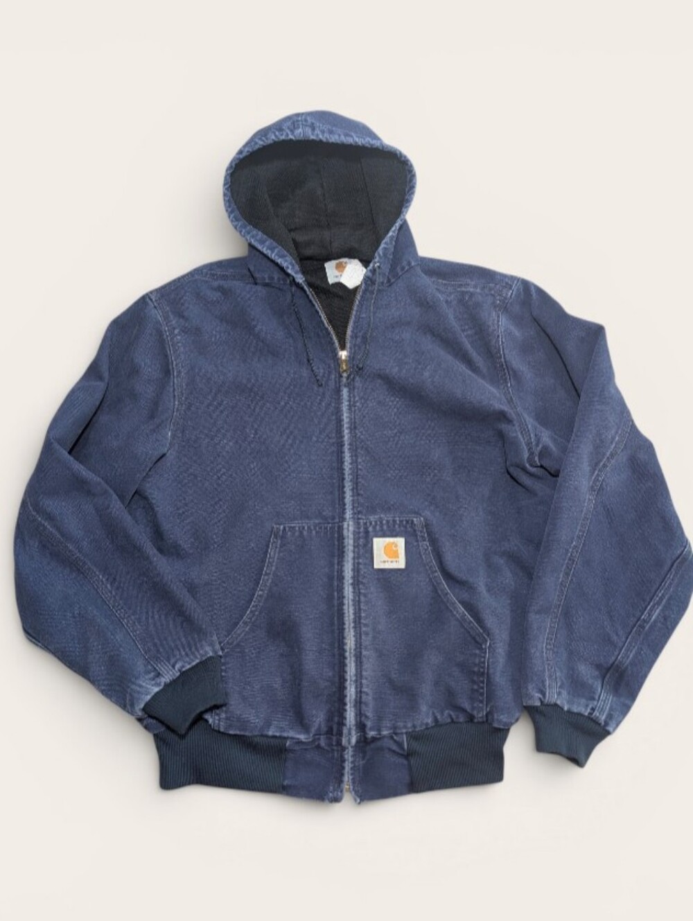 Vintage Carhartt Faded Storm Blue Thermal-Lined Hooded Jacket Large Tall JR112